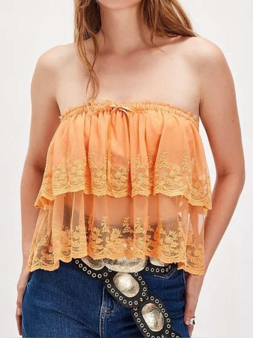 FREE PEOPLE 
Love You So Lace Tube Top - Citrus Combo